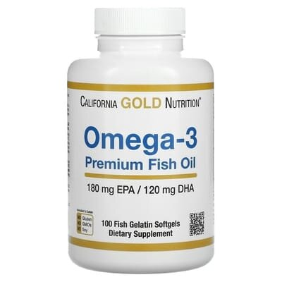 Жирні кислоти California Gold Nutrition Омега-3 риб'ячий жир, 100 рибно-желатинових капсул