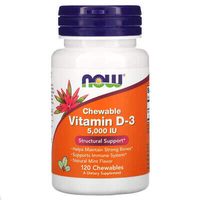 Вітамін Д-3 NOW Vitamin D-3 5000 MО з ментоловим смаком жувальні таблетки №120