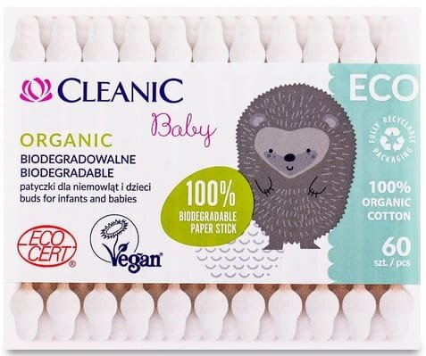 Ватні палочки Cleanic Baby Eco дитячі, коробка, 60 шт