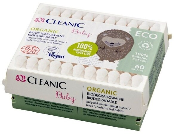 Ватні палочки Cleanic Baby Eco дитячі, коробка, 60 шт