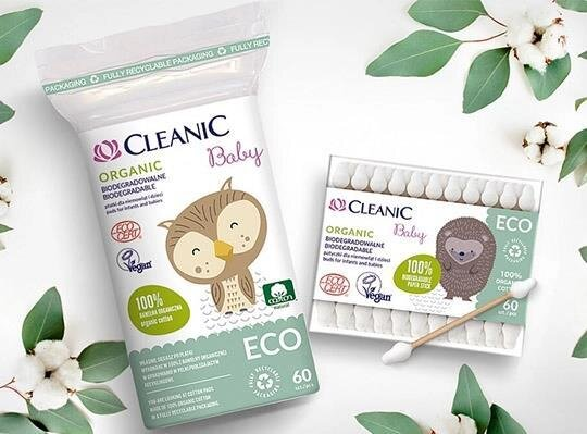 Ватні палочки Cleanic Baby Eco дитячі, коробка, 60 шт