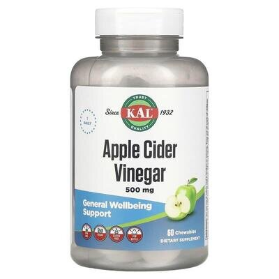 Яблучний оцет KAL Cider Vinegar 500 мг, 60 жувальних таблеток