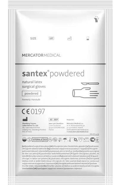 Рукавички хірургічні Santex латексні з пудрою стерильні, розмір 7,5, пара