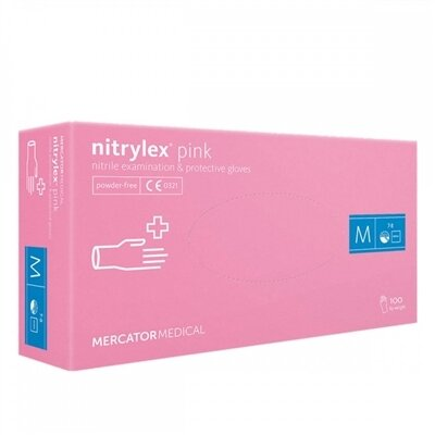 Рукавички оглядові Mercator Medical Nitrylex Pink нітрилові неопудрені, розмір М, нестерильні, рожеві, 100 штук