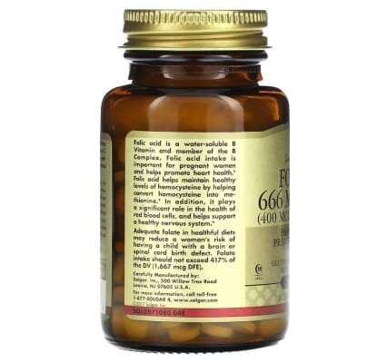 Фолат Solgar Folate 666 мкг DFE (FOLIC ACID 400 мкг) таблетки №250