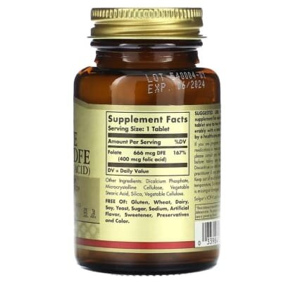 Фолат Solgar Folate 666 мкг DFE (FOLIC ACID 400 мкг) таблетки №250