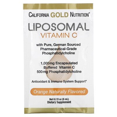 Вітамін С ліпосомальний California Gold Nutrition Liposomal Vitamin C 1000 мг апельсиновий смак, 30 пакетів по 6 мл