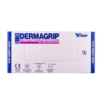 Рукавички оглядові Dermagrip High Risk латексні без пудри нестерильні, розмір L, пара