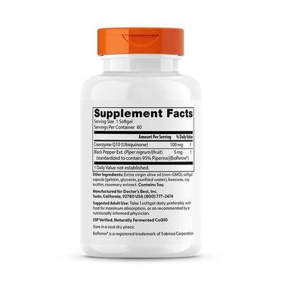 Коензим Q10 100 мг та біоперин Doctor's Best High Absorption CoQ10 with BioPerine, 60 капсул