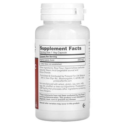 Альфа-ліпоєва кислота Protocol for Life Balance Alpha-Lipoic Acid 250 мг, 90 веганських капсул