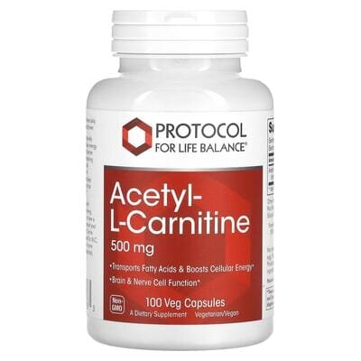 Ацетил-L-карнітин Protocol for Life Balanc Acetyl-L-Carnitine 500 мг, 100 веганських капсул