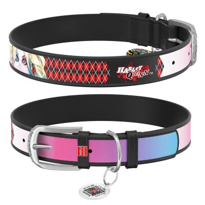 Нашийник Collar WAUDOG Design Харлі Квін, шкіряний, металева пряжка, ширина 12 мм, довжина 19-25 см, чорний