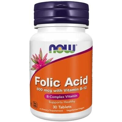 Фолієва кислота NOW Folic Acid 800 мкг with Vitamin B-12 таблетки №30
