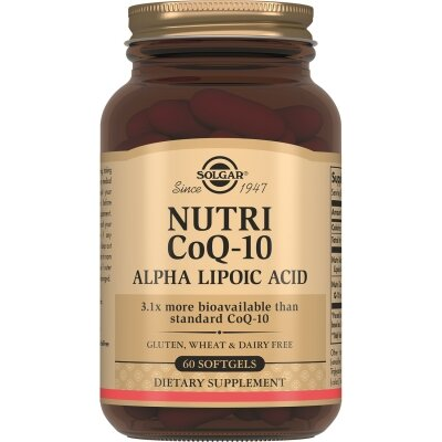 Нутрікоензим Q10 з альфа-ліпоєвою кислотою Solgar Nutri CoQ-10 alpha-lipoic acid м'які капсули №60