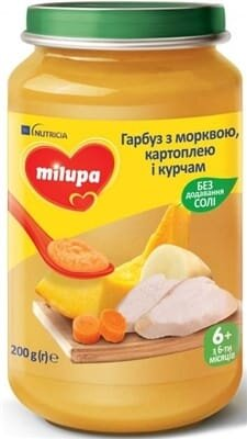 Пюре м'ясо-овочеве Milupa Гарбуз з морквою, картоплею і курчам для дітей з 6 місяців, 200 г