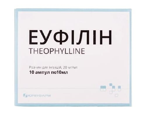 Еуфілін розчин д/ін. 20 мг/мл по 10 мл №10 (5х2) в амп.
