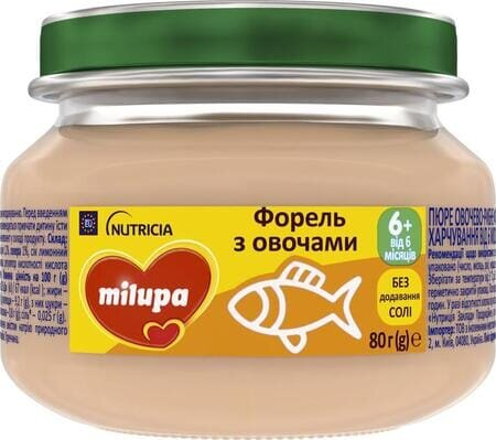 Пюре рибно-овочеве Milupa Форель з овочами для дітей з 6 місяців, 80 г