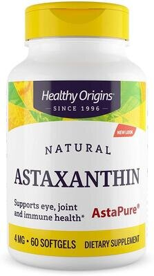 Астаксантин, Astaxanthin, Healthy Origins, 4 мг, 60 гелевих капсул
