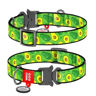 Нашийник Collar WAUDOG Nylon з QR-паспортом, малюнок Авокадо, металева пряжка-фастекс, ширина 15 мм довжина 23-25 см