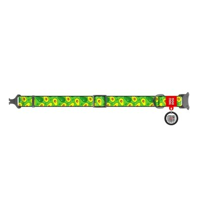 Нашийник Collar WAUDOG Nylon з QR-паспортом, малюнок Авокадо, металева пряжка-фастекс, ширина 15 мм довжина 23-25 см