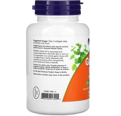 Часникова олія NOW Garlic Oil 1500 мг м'які капсули №250