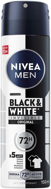 Дезодорант-антиперспірант спрей Nivea Men Black & White Invisible Original Чорне та Біле невидимий 48h (82241), 150 мл