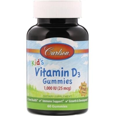 Вітамін D3 для дітей Carlson Labs Kid's Vitamin D3 Gummies 1000 МО, смак фруктів, 60 жувальних цукерок