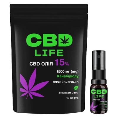 Канабідіол CBD life Олія 15%, спрей оральний зі смаком м'яти по 10 мл у флаконі