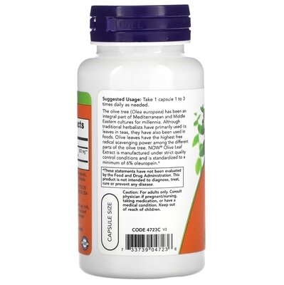 Оливи листя екстракт NOW Olive Leaf Extract 500 мг вег. капсули №60