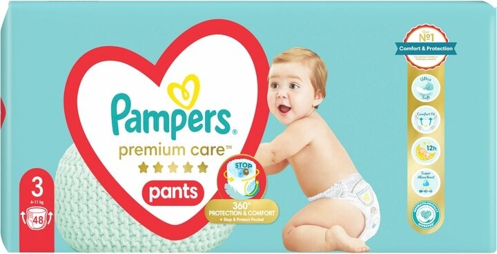 Підгузки-трусики Pampers Premium Care Pants дитячі розмір 3, 6-11 кг, 48 шт