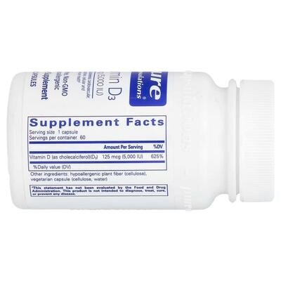 Вітамін D3 Pure Encapsulations Vitamin D3 125 мкг (5000 МО), 60 капсул