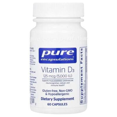 Вітамін D3 Pure Encapsulations Vitamin D3 125 мкг (5000 МО), 60 капсул