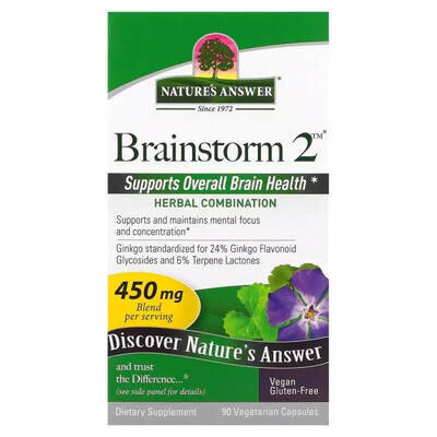 Комплекс для активності мозку Nature's Answer Brainstorm 2 450 мг, 90 вегетаріанських капсул