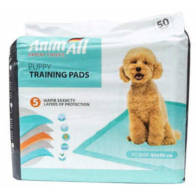 Пелюшки для собак та цуценят AnimAll Puppy Training Pads 60 х 90 см, 50 штук