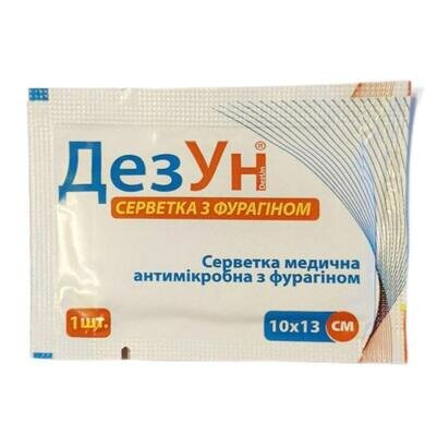 Серветка антимікробна ДезУн з фурагіном 10 см х 13 см, 1 штука