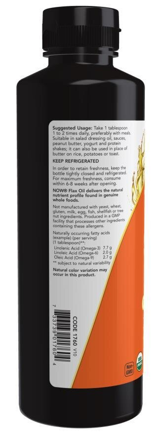 Лляна олія NOW Organic Flax Seed Oil, 335 мл