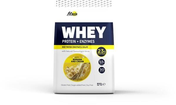 Протеїн сироватковий FitWin Whey Protein + Enzymes банан із вершками, 900 г