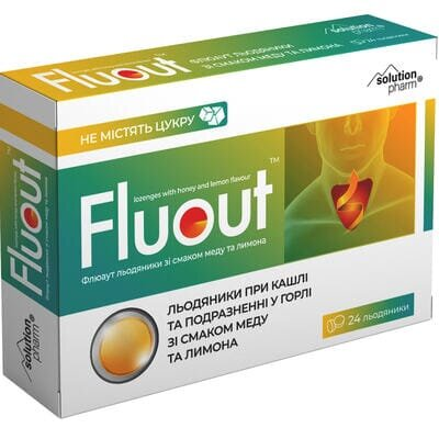 Флюаут Solution pharm льодяники зі смаком меду та лимона без цукру №24