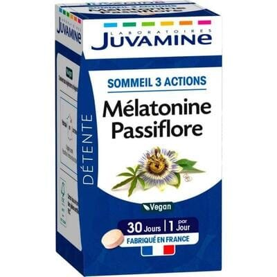 Дієтична добавка Juvamine 3 дії для сну Мелатонін + пасифлора таблетки №30