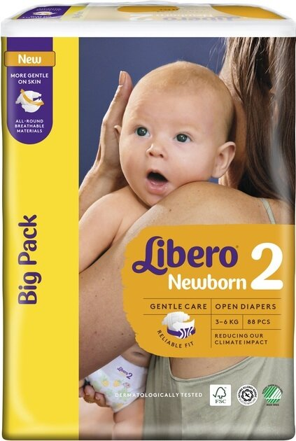 Підгузки Libero Newborn розмір 2, 3-6 кг, 88 шт