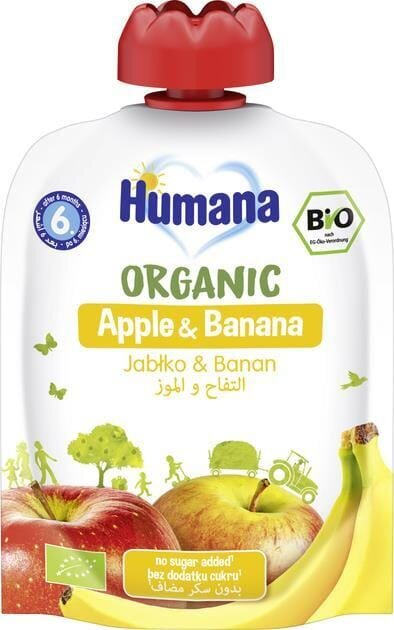 Пюре фруктове Humana Organic для дітей з 6 місяців Яблуко-Банан, 90 г