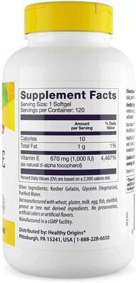 Вітамін Е Healthy Origins Vitamin E 1000 МО, 120 гелевих капсул