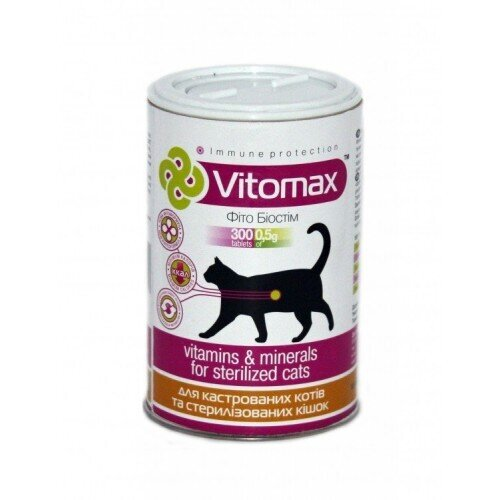 Вітаміни Vitomax 200107 комплекс для кастрованих котів, 300 таблеток