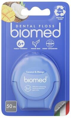 Зубна нитка BioMed Комплексна з ароматом кокосу та манго, 50 м