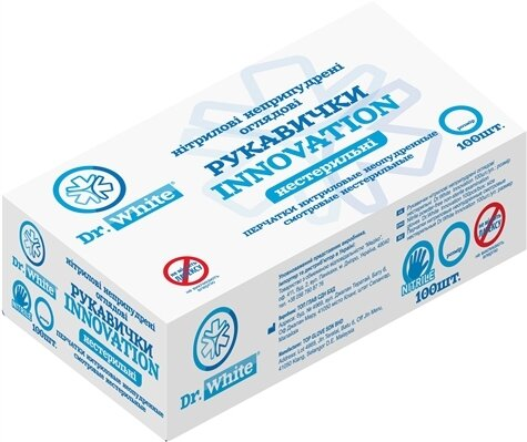 Рукавички оглядові Dr.White Innovation нітрилові без пудри, розмір M, нестерильні, 1 пара