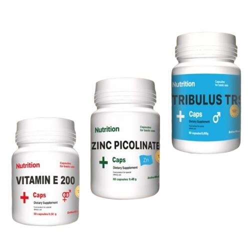 Комплект для чоловіків AB PRO EntherMeal (Zinc Picolinate 60 капсул, TRIBULUS TRS + 60 капсул, Вітамін E 200 30 капсул)