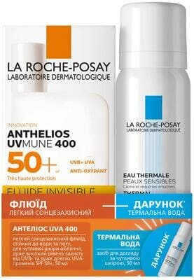 Набір La Roche-Posay Anthelios UVmune 400 сонцезахисний флюїд для чутливої шкіри обличчя SPF 50+, 50 мл + термальна вода, 50 мл