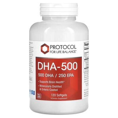 Докозагексаєнова кислота Protocol for Life Balance (ДГК) DHA-500 500 ДГК/250 ЕПК, 120 гелевих капсул