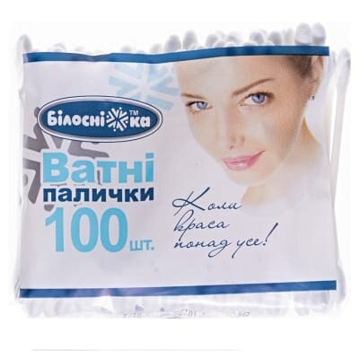 Палички ватні «Білосніжка» п/е упаковка, 100 штук