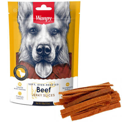Ласощі для собак Wanpy Soft Beef Jerky Slices в'ялені смужки з яловичини, 100 г